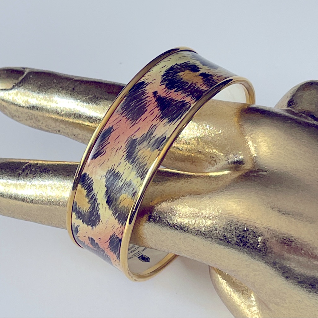 Halcyon Days Leopard Animal Print & Gold Enamel Cuff Bangle Made England